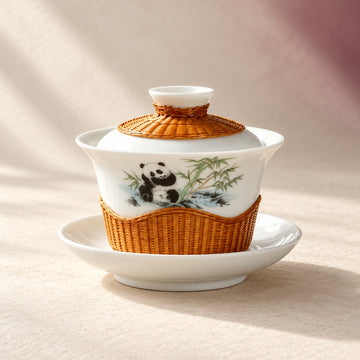 Panda Bamboo-Wrapped Porcelain Gaiwan