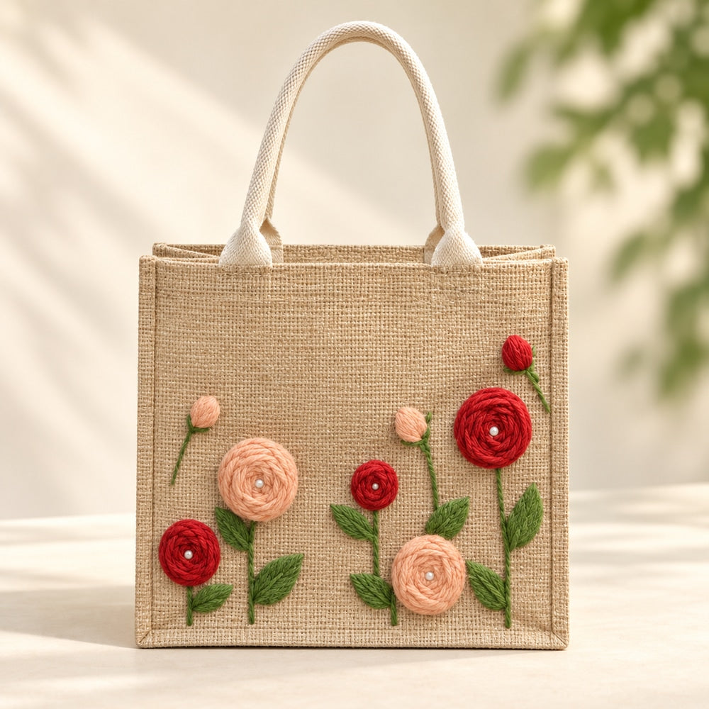 Rose Embroidery Tote DIY Kit