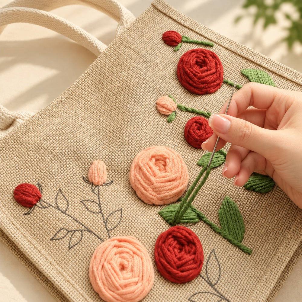 Rose Embroidery Tote DIY Kit