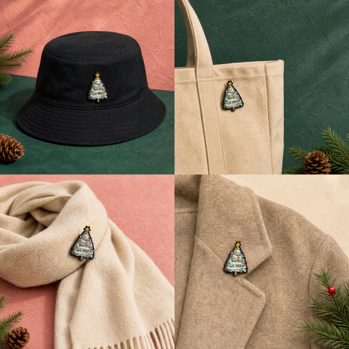 Christmas Tree Embroidered Brooch
