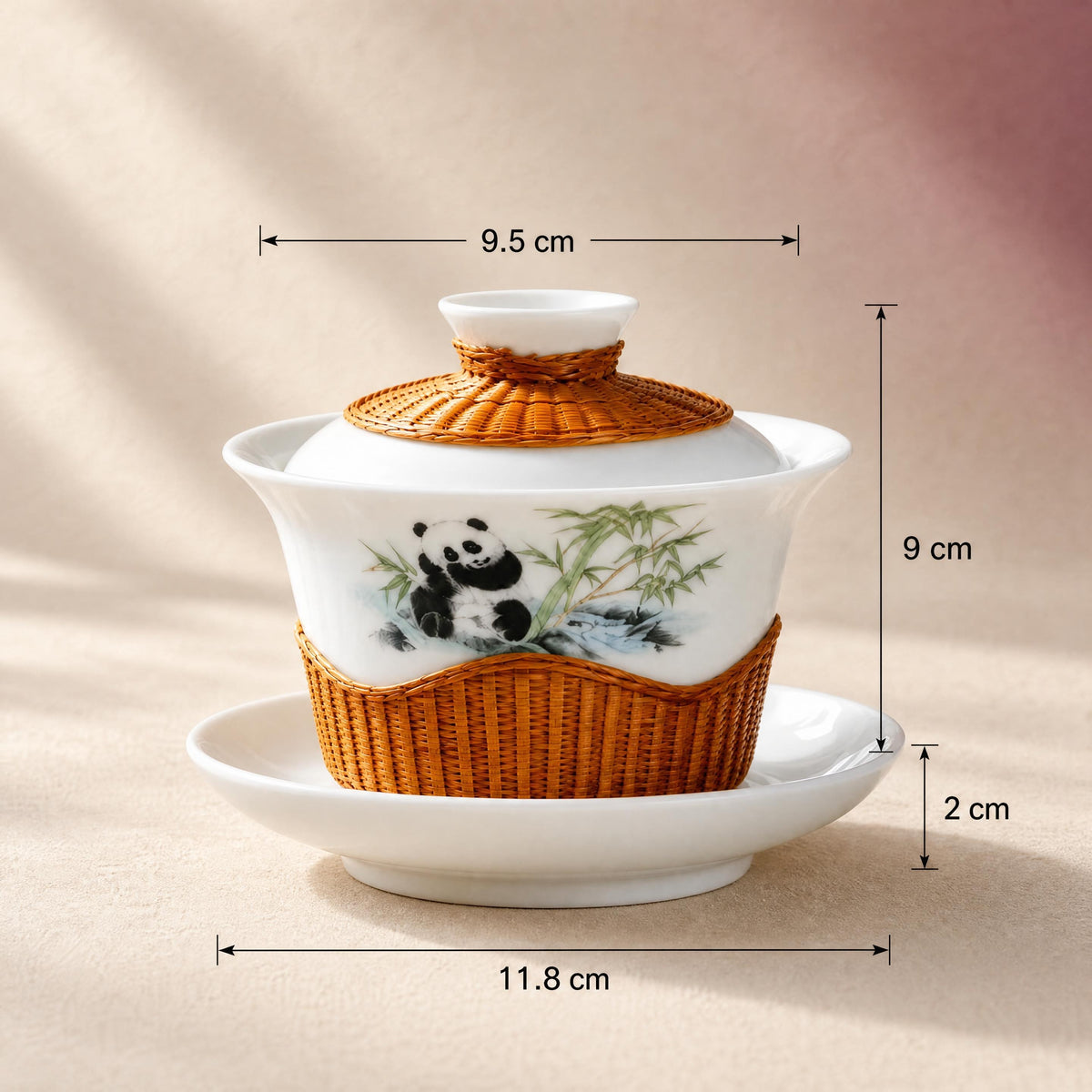 Panda Bamboo-Wrapped Porcelain Gaiwan