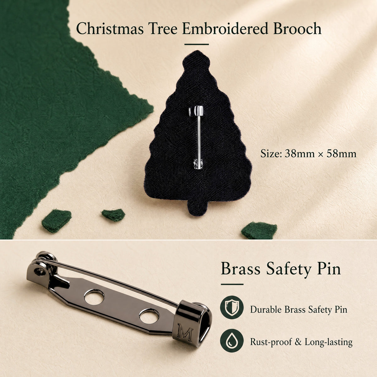 Christmas Tree Embroidered Brooch