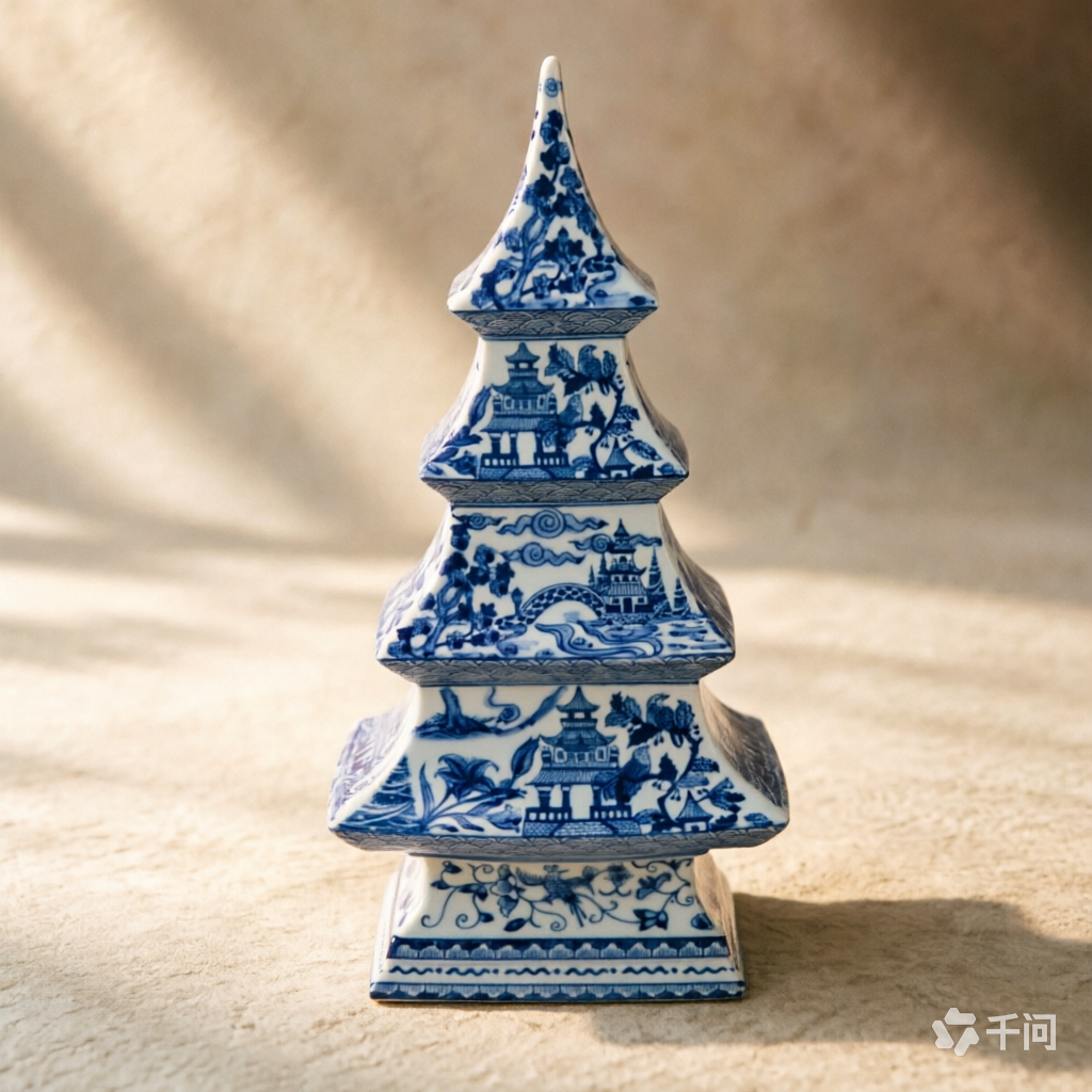 hinese Blue & White Porcelain Christmas Tree